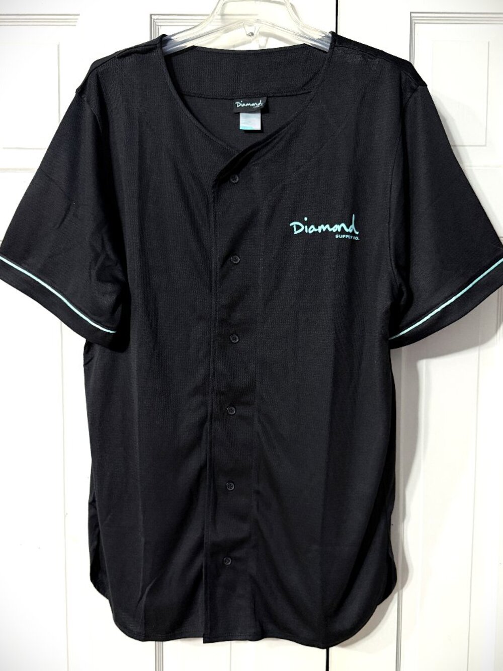 Diamond Supply Co. Button-Front Black & Teal Baseball Jersey Men's Size XL New